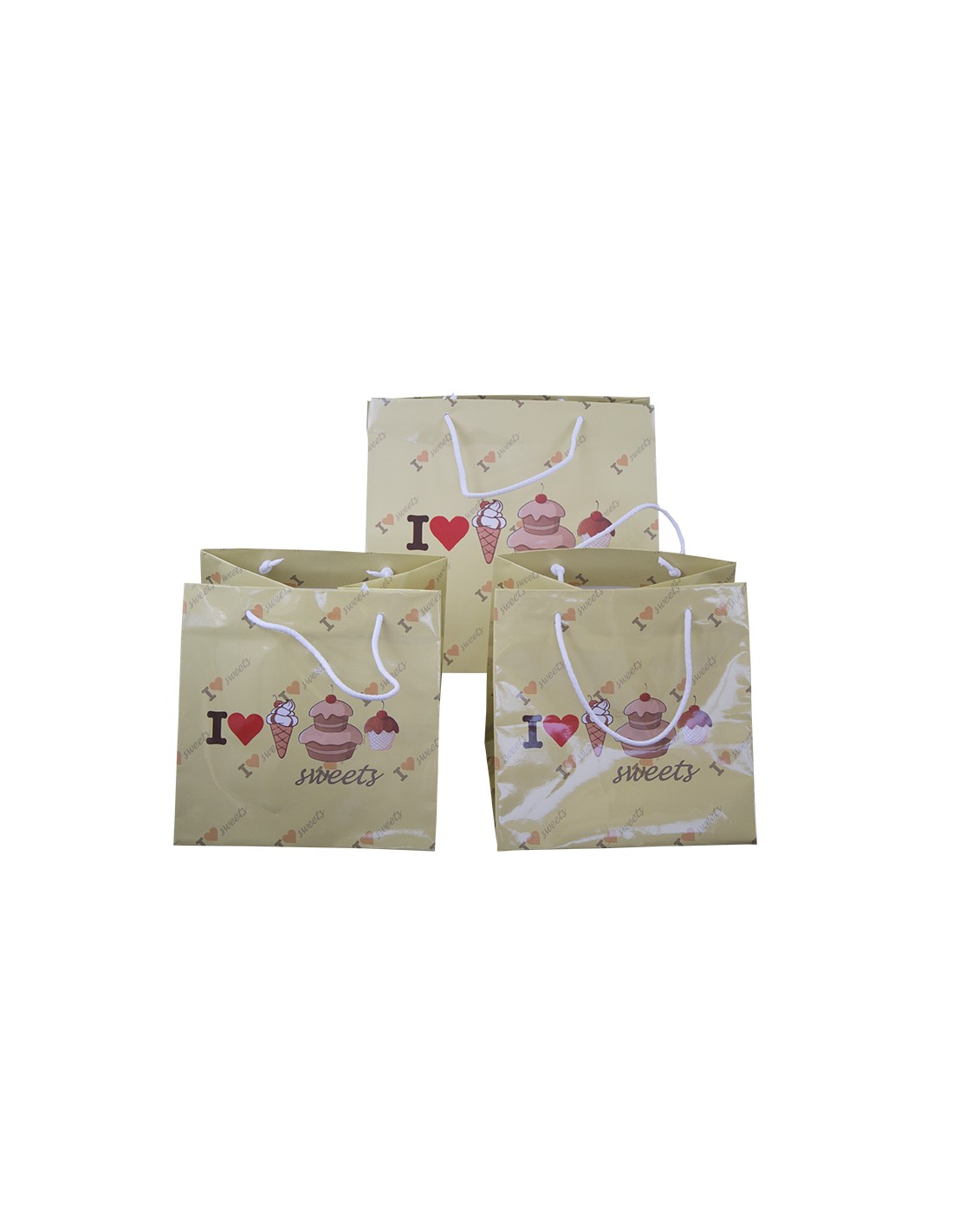 Borse in carta manuale I LOVE SWEETS (da 0,725 €/pz) - 2 formati